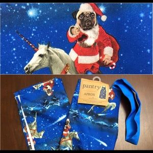 Apron-Christmas Santa Pug riding Unicorn in Space